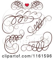 Poster, Art Print Of Decorative Swirl Design Elements And One With A Red Heart