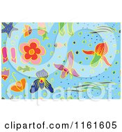 Clipart Of A Seamless Flower And Beach Background Pattern On Blue Royalty Free Vector Illustration by Cherie Reve
