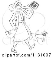 Poster, Art Print Of Black And White Traveling Woman Walking By A Cat