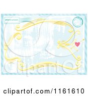 Poster, Art Print Of Grungy Blue Invitation With A Postmark Heart And Frame