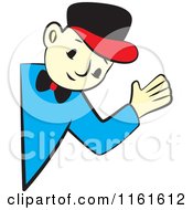 Cartoon Of A Handy Man Waving Around A Corner Royalty Free Vector Clipart