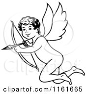 Clipart Of A Black And White Cupid Aiming His Arrow Royalty Free Vector Illustration by Vector Tradition SM