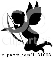 Clipart Of A Silhouetted Cupid Aiming His Arrow Royalty Free Vector Illustration by Vector Tradition SM