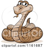 Cartoon Of A Happy Coiled Brown Python Snake Royalty Free Vector Clipart