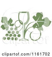 Poster, Art Print Of Olive Green Wine Glass And Grape Vine