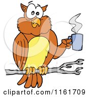 Cartoon Of An Owl Perched With A Hot Cup Of Coffee Royalty Free Vector Clipart by LaffToon