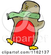 Cartoon Of A Robin Wearing A Green Scarf Royalty Free Vector Illustration