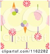 Poster, Art Print Of Seamless Loli Pop Ice Cream And Cotton Candy Pattern On Yellow