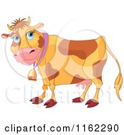 Cartoon Of A Brown Dairy Cow Wearing A Bell Royalty Free Vector Clipart