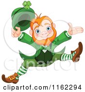 Cheerful Leprechaun Holding Up His Hat And Jumping