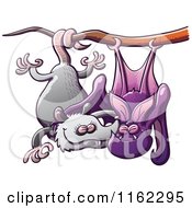 Cartoon Of A Bat And Opossum Couple In Love Hanging From A Tree Royalty Free Vector Clipart by Zooco