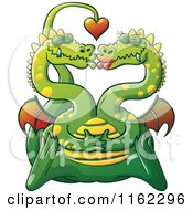 Poster, Art Print Of Two Headed Dragon In Love Smooching And Forming A Heart With Their Heads