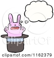 Cartoon Of A Thinking Pink Rabbit In A Magic Hat Royalty Free Vector Illustration