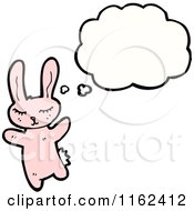 Cartoon Of A Thinking Pink Rabbit Royalty Free Vector Illustration