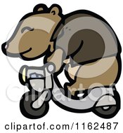 Cartoon Of A Brown Bear On A Scooter Royalty Free Vector Illustration