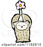 Cartoon Of A Brown Bear Holding A Flower Royalty Free Vector Illustration