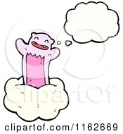 Cartoon Of A Thinking Pink Bear On A Cloud Royalty Free Vector Illustration