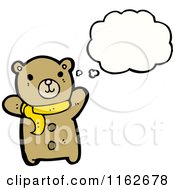 Cartoon Of A Thinking Brown Bear Wearing A Scarf Royalty Free Vector Illustration