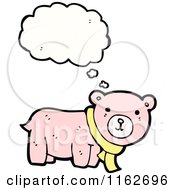 Cartoon Of A Thinking Pink Bear In A Scarf Royalty Free Vector Illustration
