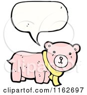 Cartoon Of A Talking Pink Bear In A Scarf Royalty Free Vector Illustration