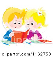 Poster, Art Print Of Blond Caucasian Students Reading A Book