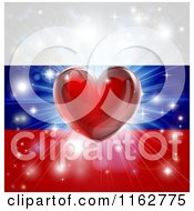 Shiny Red Heart And Fireworks Over A Russia Flag