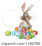 Poster, Art Print Of Happy Easter Bunny With A Basket Of Easter Eggs