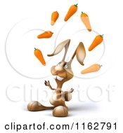 Clipart Of A 3d Brown Bunny Juggling Carrots Royalty Free CGI Illustration