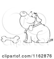 Poster, Art Print Of Outlined Chubby Dog Sitting With A Bone