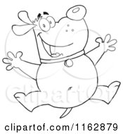 Cartoon Of An Outlined Chubby Dog Jumping Royalty Free Vector Clipart