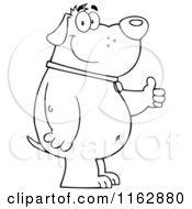 Cartoon Of An Outlined Chubby Dog Standing And Holding A Thumb Up Royalty Free Vector Clipart