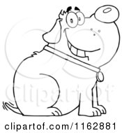 Cartoon Of An Outlined Chubby Dog Sitting And Wagging Its Tail Royalty Free Vector Clipart by Hit Toon