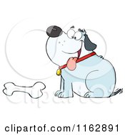Cartoon Of A Happy Chubby Blue Dog Sitting By A Bone Royalty Free Vector Clipart