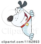 Poster, Art Print Of Happy Chubby Blue Dog Looking Around A Sign