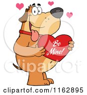 Poster, Art Print Of Happy Chubby Brown Dog Holding A Red Be Mine Valentine Heart