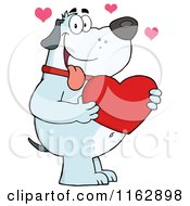 Poster, Art Print Of Happy Chubby Blue Dog Holding A Red Valentine Heart