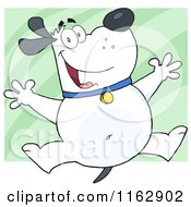 Cartoon Of A Happy Chubby White Dog Jumping Over Green Royalty Free Vector Clipart