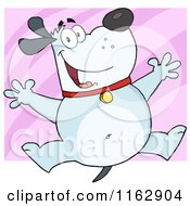 Cartoon Of A Happy Chubby Blue Dog Jumping Over Pink Royalty Free Vector Clipart