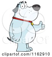 Cartoon Of A Happy Chubby Blue Dog Standing And Holding A Thumb Up Royalty Free Vector Clipart