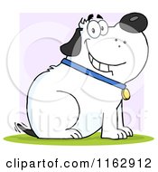 Cartoon Of A Happy Chubby White Dog Sitting And Wagging His Tail Over Purple Royalty Free Vector Clipart