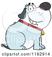 Cartoon Of A Happy Chubby Blue Dog Sitting And Wagging His Tail Royalty Free Vector Clipart