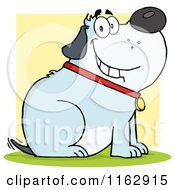 Cartoon Of A Happy Chubby Blue Dog Sitting And Wagging His Tail Over Yellow Royalty Free Vector Clipart