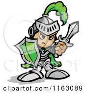 Poster, Art Print Of Tough Knight In Green Holding Up A Shield And A Sword