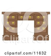 Wooden Office Desk With Drawers Clipart Illustration
