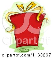 Poster, Art Print Of Sparkly Red Christmas Gift Box With A Golden Ribbon Over Green