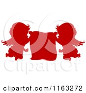 Poster, Art Print Of Silhouetted Red Cupids Holding A Sign