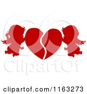 Poster, Art Print Of Silhouetted Red Cupids Mending A Broken Heart