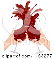 Cartoon Of A Pair Of Hands Clinking Their Wine Glasses Together And Splashing In A Toast Royalty Free Vector Clipart