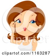 Cartoon Of A Brunette Woman Applying Mascara Makeup Royalty Free Vector Clipart