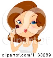 Cartoon Of A Brunette Woman Applying Blush Makeup Royalty Free Vector Clipart by BNP Design Studio